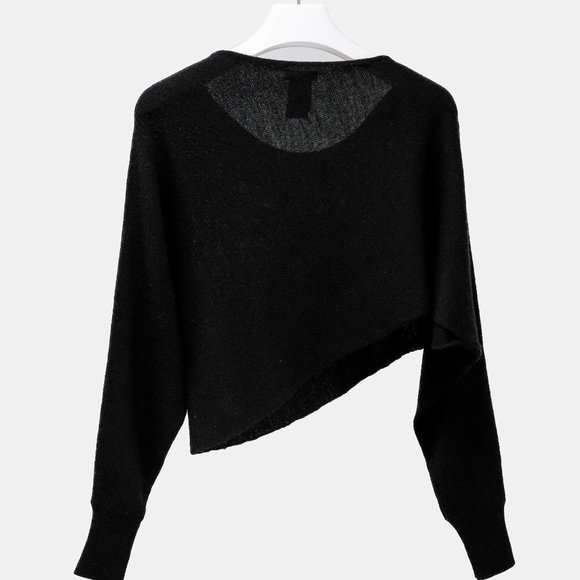 Crea Concept Asymmetrical Black Cropped Wool Sweater - Picture 2 of 8